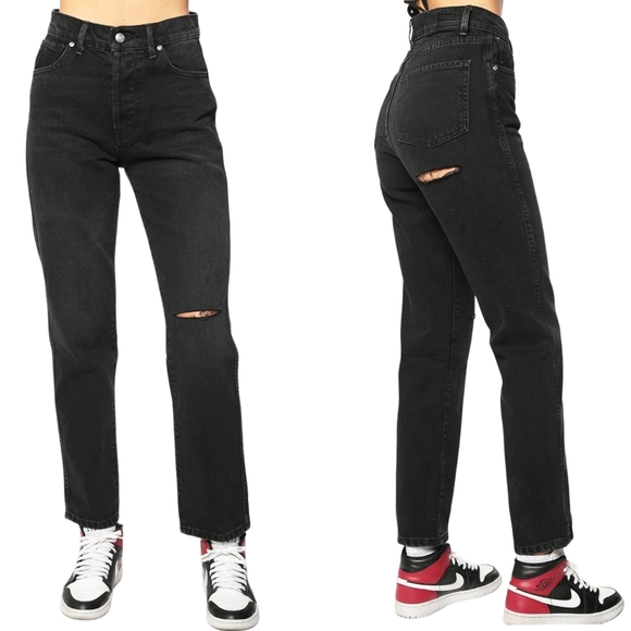 REVICE Ex-Boyfriend Ripped High Waisted Straight Leg Jean Black SZ 24 NWT - Picture 1 of 14
